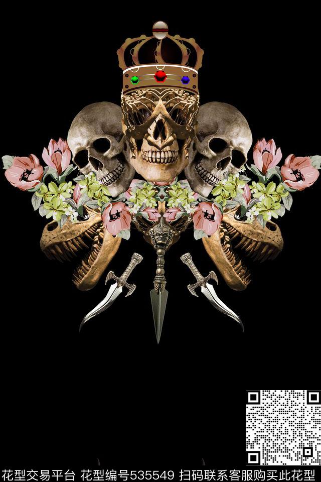 插花骷髅定位数码印花华亿平台下载（图片编号: 535549） - 瓦栏（Walan）