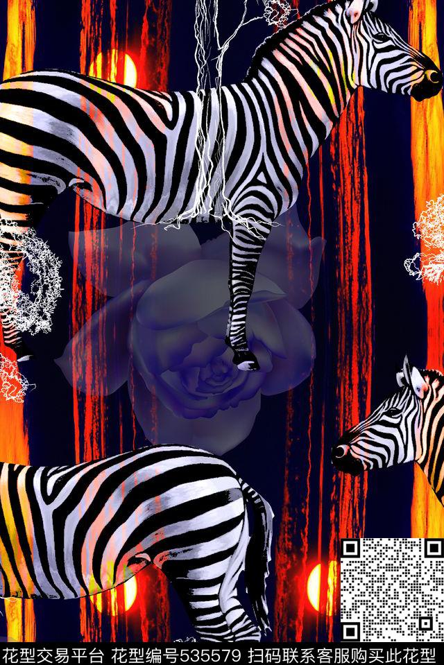斑马花卉树木数码印花华亿平台下载（图片编号: 535579） - 瓦栏（Walan）
