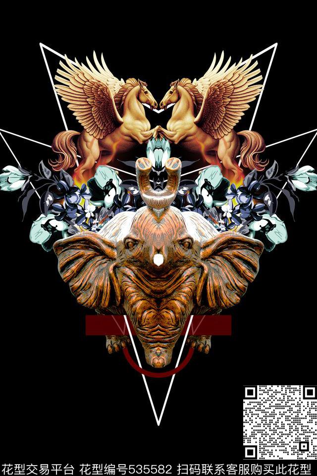 立体象马插花定位数码印花华亿平台下载（图片编号: 535582） - 瓦栏（Walan）