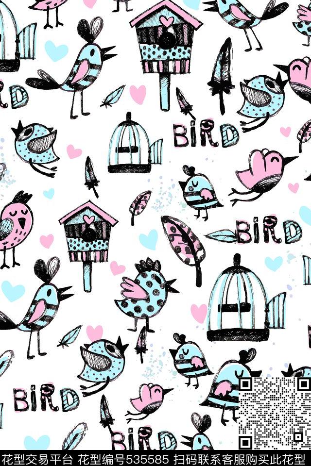 水彩线条鸟笼传统印花华亿平台下载（图片编号: 535585） - 瓦栏（Walan）