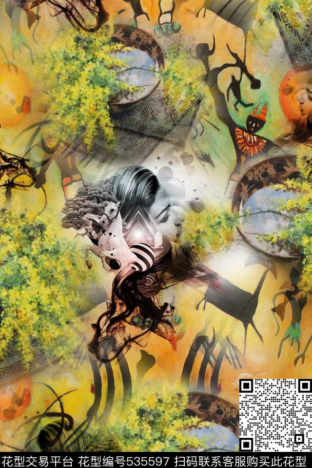 流行手绘肌理数码印花华亿平台下载（图片编号: 535597） - 瓦栏（Walan）