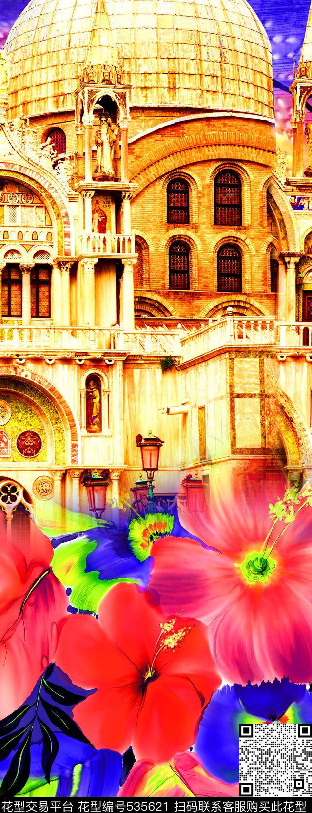 杜嘉班娜印花威尼斯建筑手绘花卉大牌印花手绘花卉数码印花华亿平台下载（图片编号: 535621） - 瓦栏（Walan）