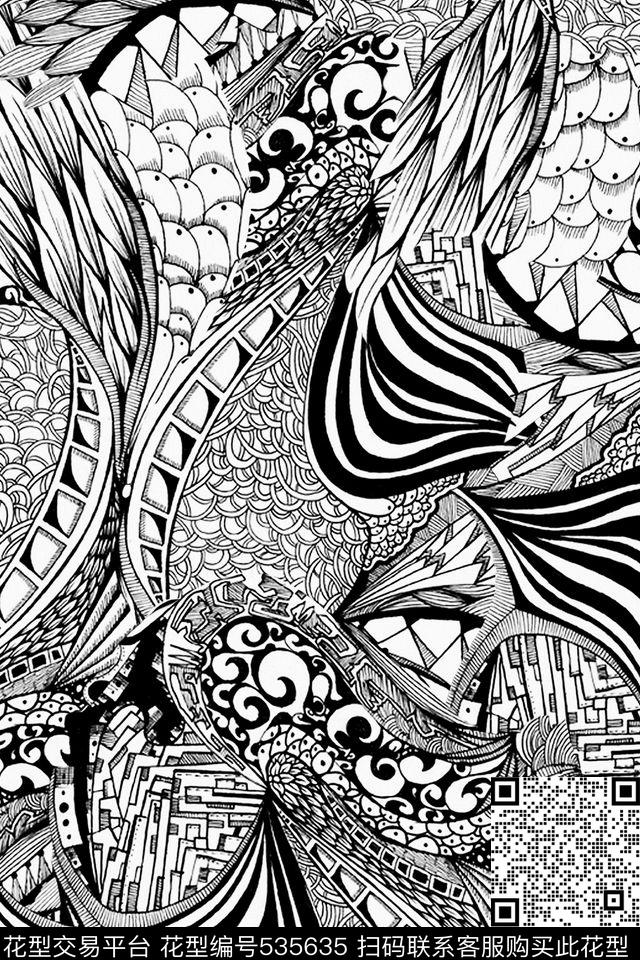 服装面料华亿平台手绘几何抽象线条休闲时尚抽象手绘复古几何欧美民族传统印花华亿平台下载（图片编号: 535635） - 瓦栏（Walan）