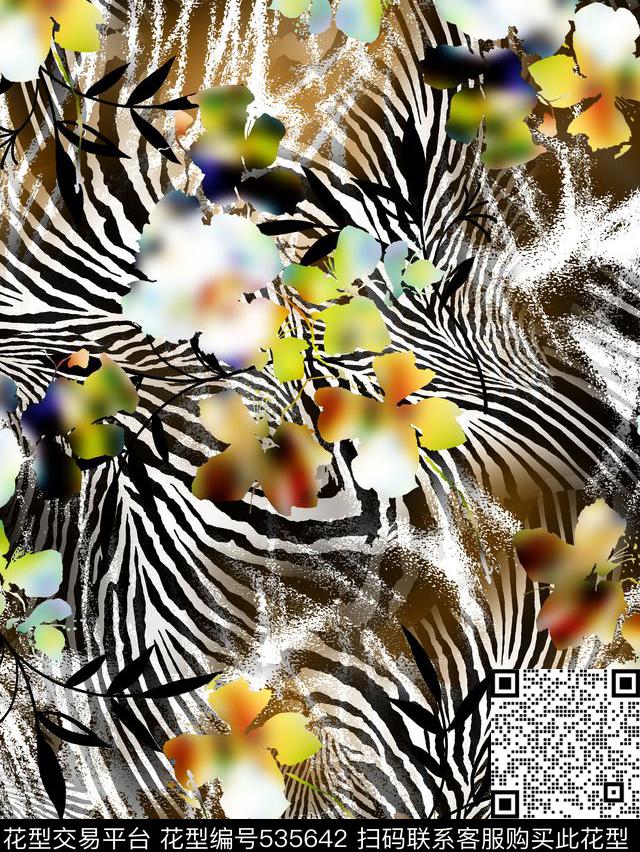 抽象动物花朵欧美风数码印花华亿平台下载（图片编号: 535642） - 瓦栏（Walan）