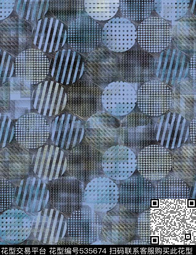 圆点几何线条数码印花华亿平台下载（图片编号: 535674） - 瓦栏（Walan）
