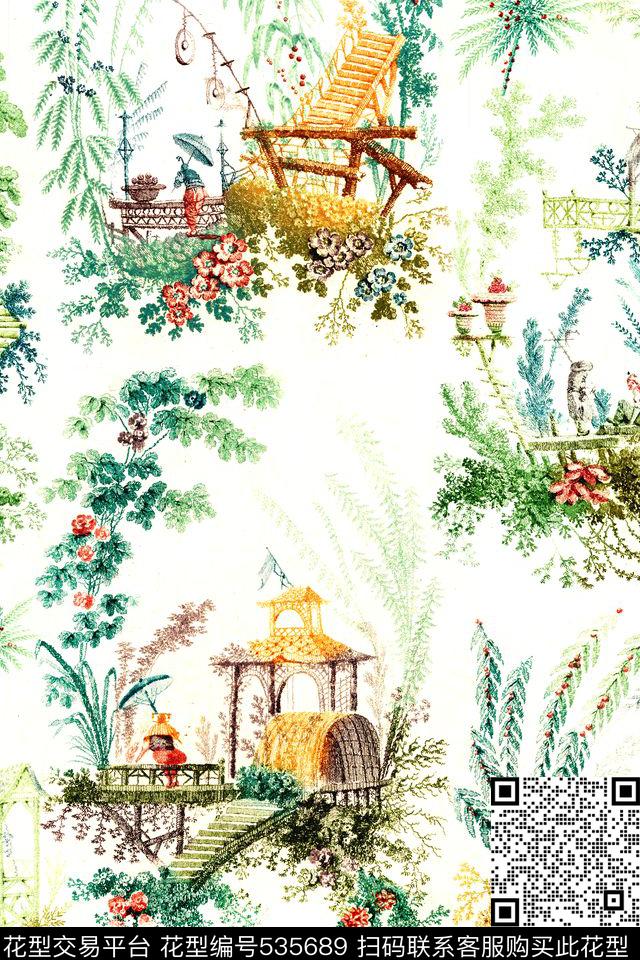 时尚风景风景景观数码印花华亿平台下载（图片编号: 535689） - 瓦栏（Walan）