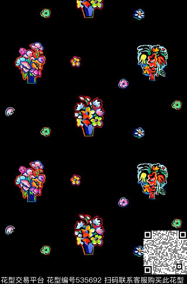 笔触抽象黑底数码印花华亿平台下载（图片编号: 535692） - 瓦栏（Walan）