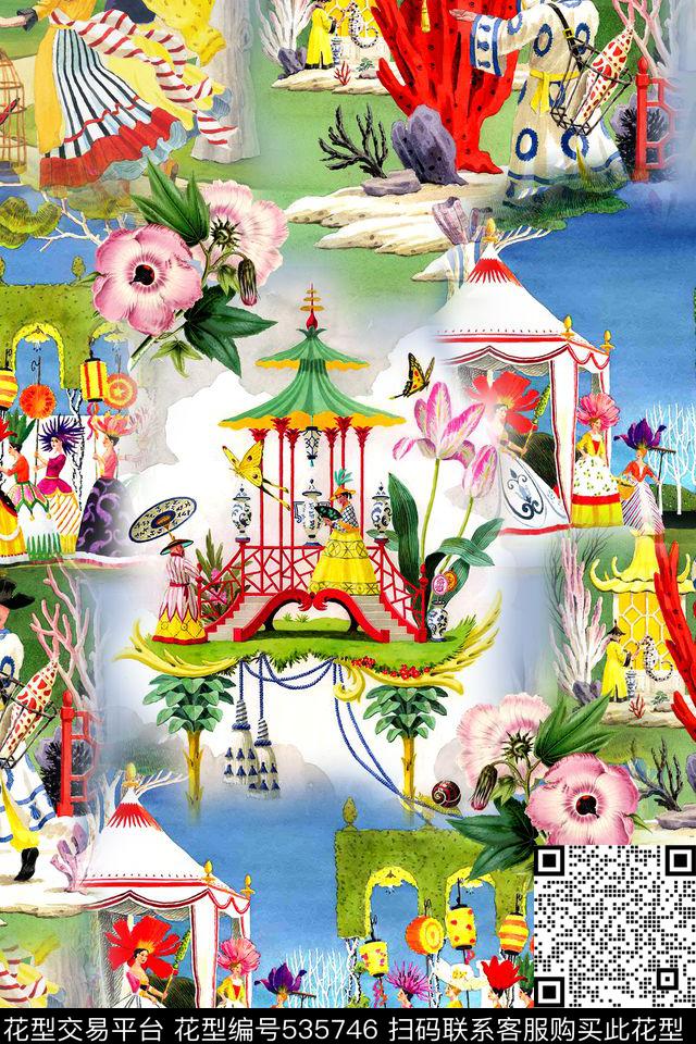 抽象几何拼接数码印花华亿平台下载（图片编号: 535746） - 瓦栏（Walan）