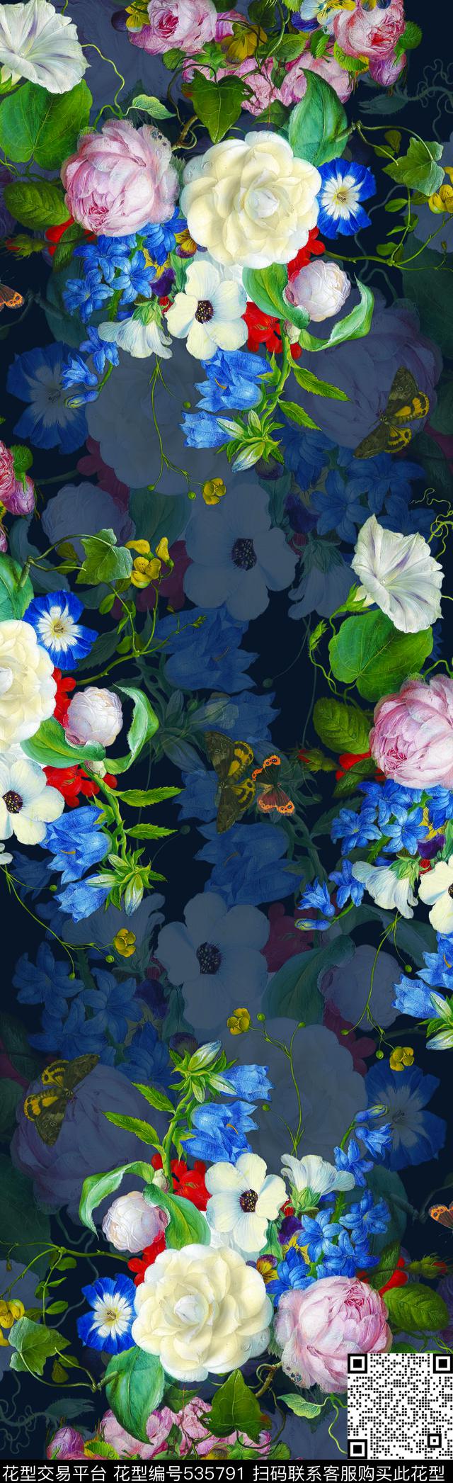 手绘油画花卉数码印花华亿平台下载（图片编号: 535791） - 瓦栏（Walan）