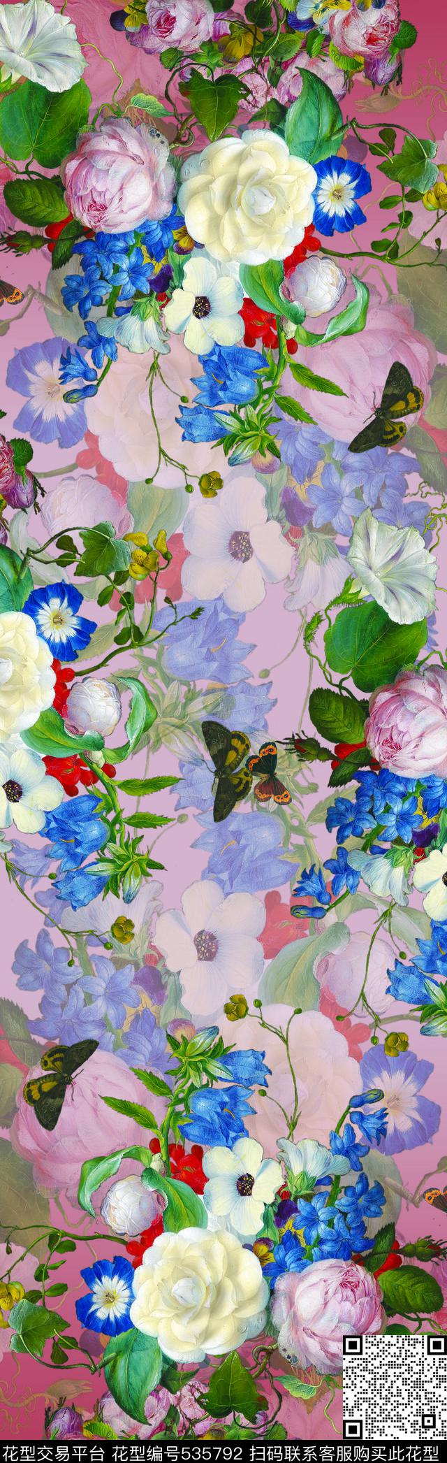 手绘油画花卉数码印花华亿平台下载（图片编号: 535792） - 瓦栏（Walan）
