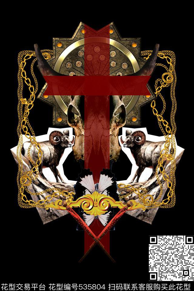 潮流鹿骷髅定位数码印花华亿平台下载（图片编号: 535804） - 瓦栏（Walan）