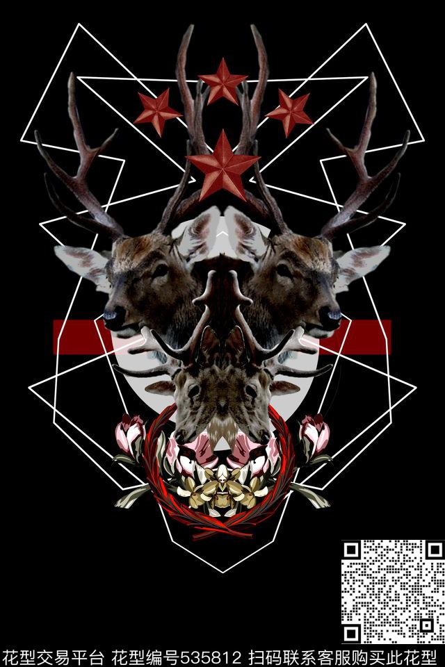 潮流动物鹿T恤数码印花华亿平台下载（图片编号: 535812） - 瓦栏（Walan）