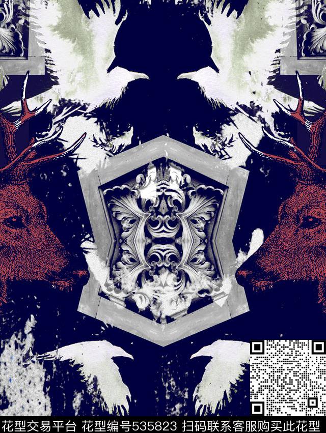 雕塑飞鸟花纹数码印花华亿平台下载（图片编号: 535823） - 瓦栏（Walan）