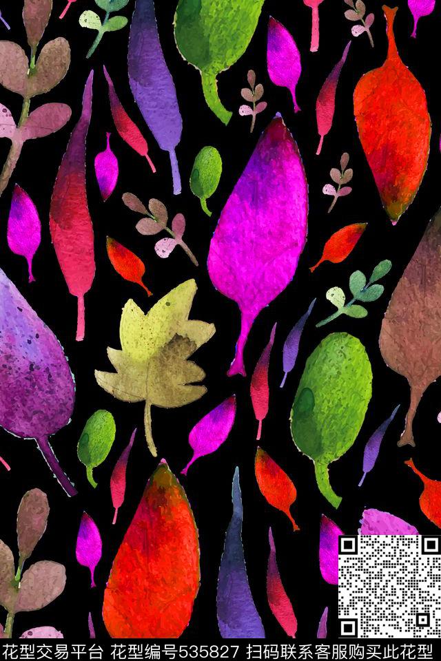 彩色手绘树叶传统印花华亿平台下载（图片编号: 535827） - 瓦栏（Walan）