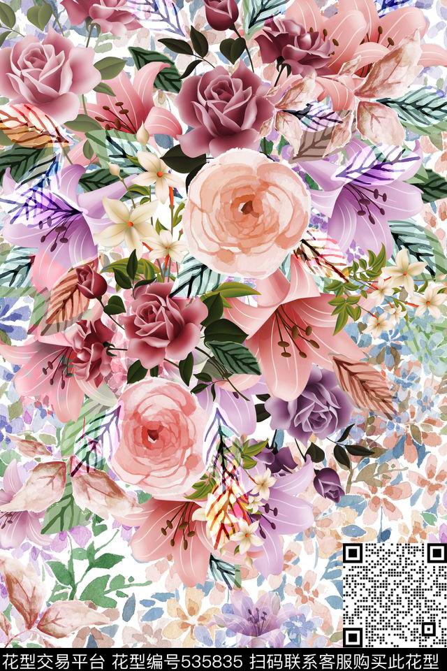 浪漫玫瑰流行时尚轻复古华亿平台数码印花华亿平台下载（图片编号: 535835） - 瓦栏（Walan）