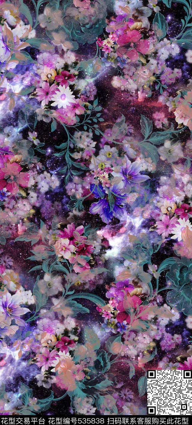 百合花簇满天星数码印花华亿平台下载（图片编号: 535838） - 瓦栏（Walan）
