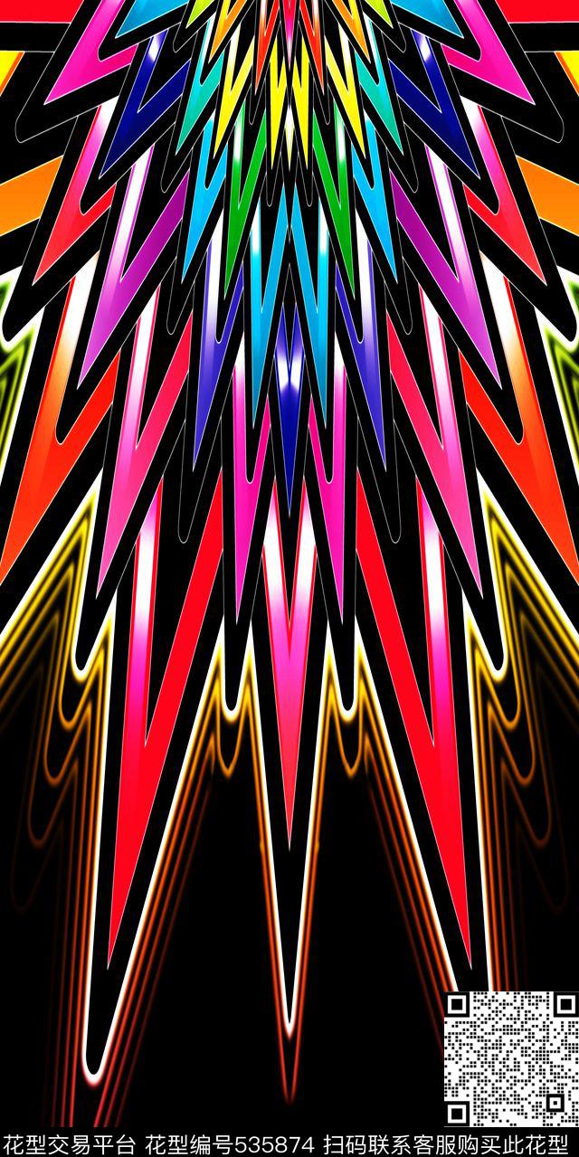 抽象线条放射色块定位数码女装裙子丝绸人造棉棉布数码印花华亿平台下载（图片编号: 535874） - 瓦栏（Walan）