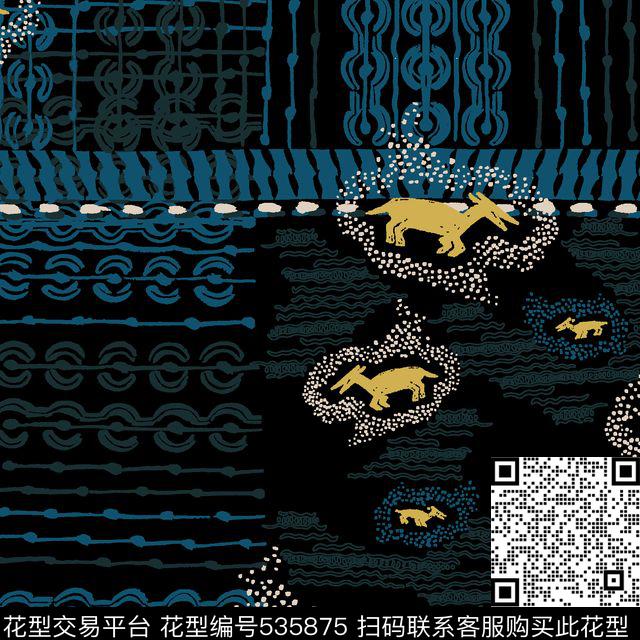 线条几何花卉花纹传统印花华亿平台下载（图片编号: 535875） - 瓦栏（Walan）