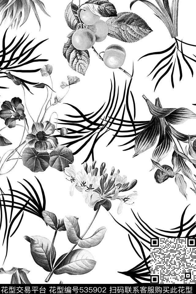 纯色底果实花卉传统印花华亿平台下载（图片编号: 535902） - 瓦栏（Walan）