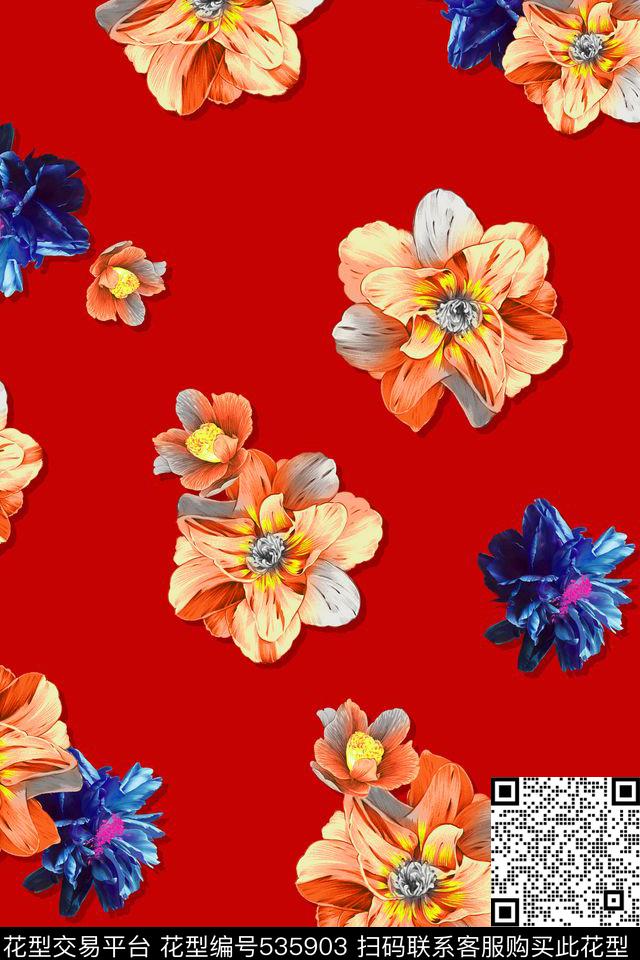花卉印花纯色底数码印花华亿平台下载（图片编号: 535903） - 瓦栏（Walan）