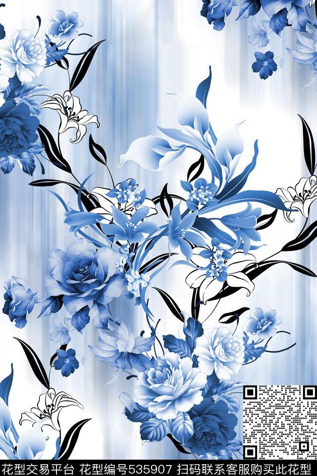 花卉流光传统印花传统印花华亿平台下载（图片编号: 535907） - 瓦栏（Walan）