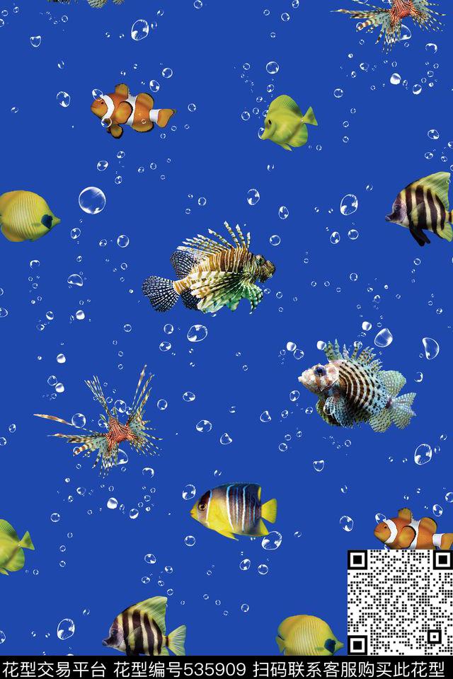 纯色底泡泡热带鱼数码印花华亿平台下载（图片编号: 535909） - 瓦栏（Walan）