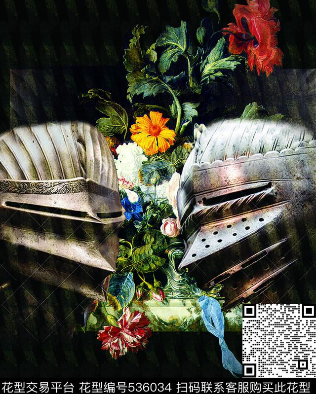复古花暗黑系骑士复古花数码印花华亿平台下载（图片编号: 536034） - 瓦栏（Walan）