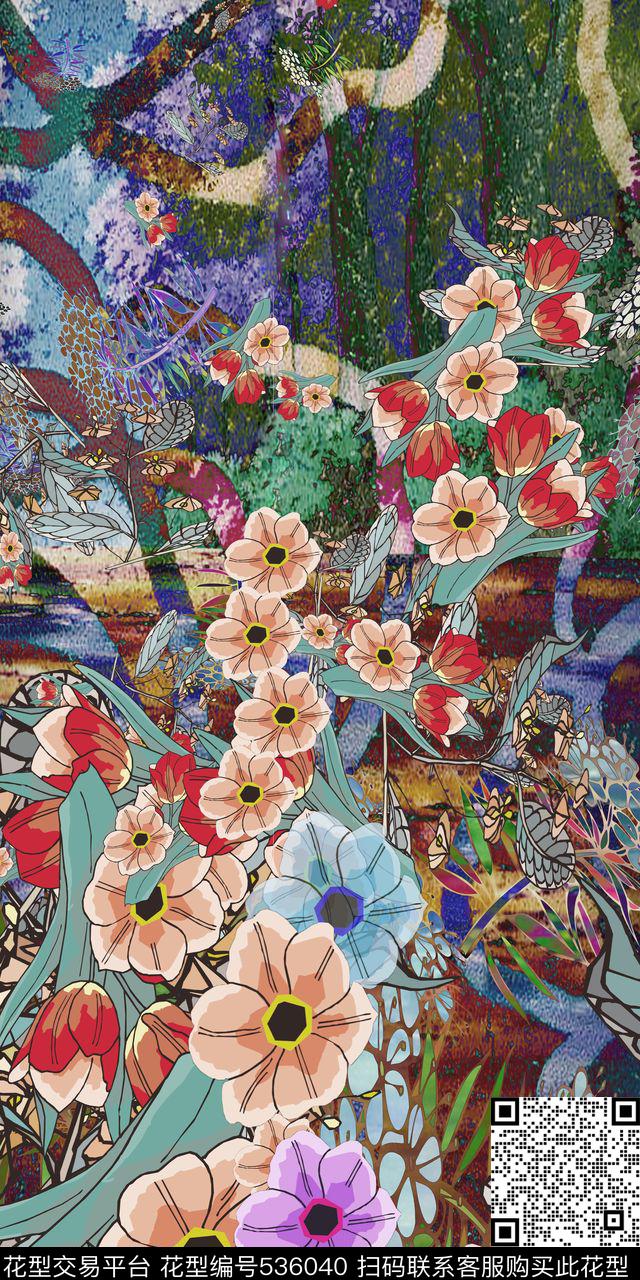 定位花系列男女服装丝巾数码印花华亿平台下载（图片编号: 536040） - 瓦栏（Walan）