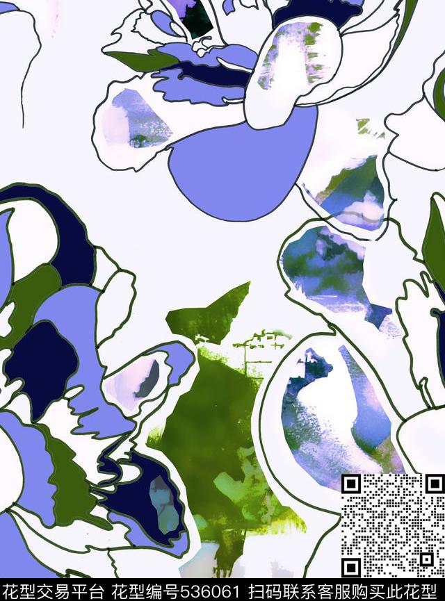 复古填色花数码印花华亿平台下载（图片编号: 536061） - 瓦栏（Walan）