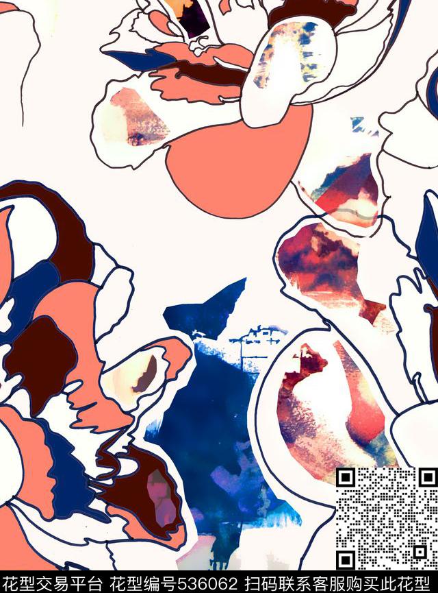 复古填色花数码印花华亿平台下载（图片编号: 536062） - 瓦栏（Walan）