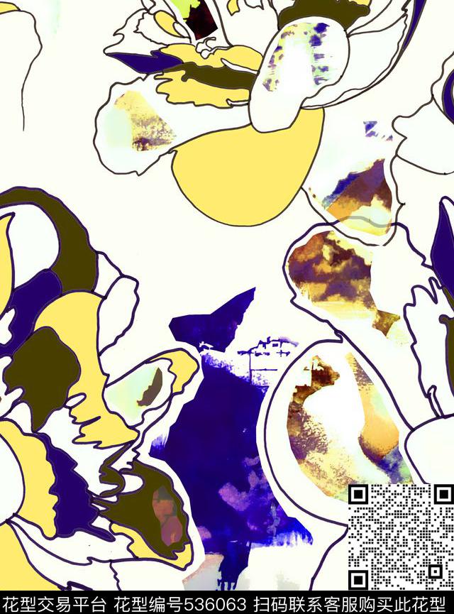 复古填色花数码印花华亿平台下载（图片编号: 536063） - 瓦栏（Walan）