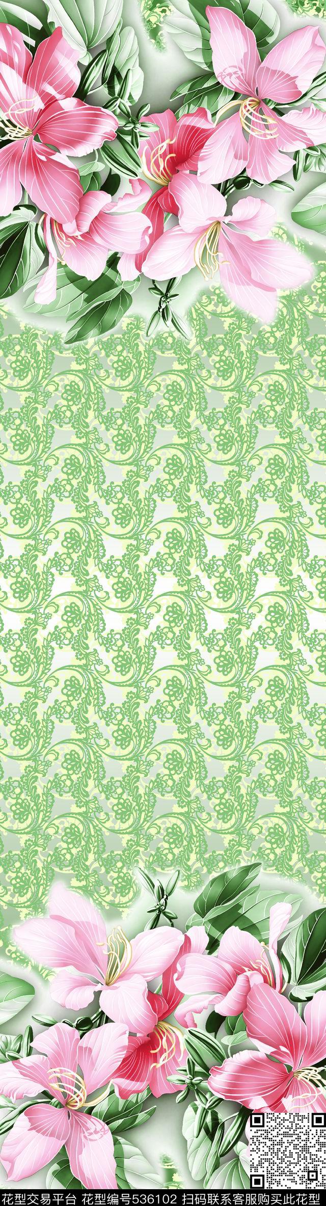 潮流手绘花卉抽象格纹数码印花华亿平台下载（图片编号: 536102） - 瓦栏（Walan）