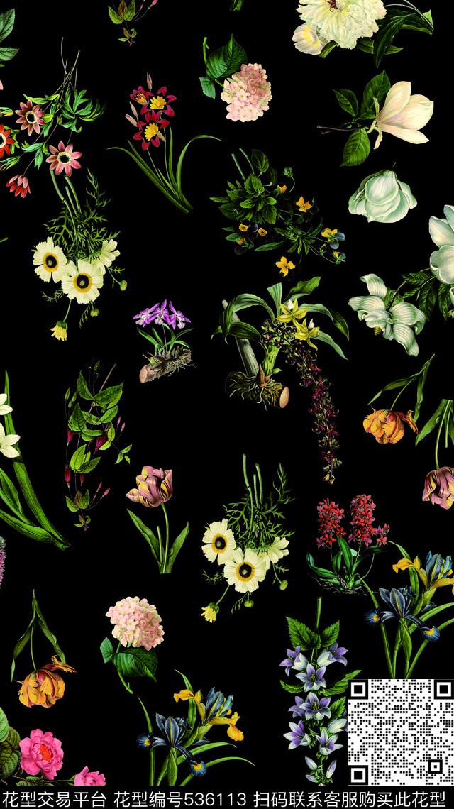 手绘花卉花朵郁金香数码印花华亿平台下载（图片编号: 536113） - 瓦栏（Walan）