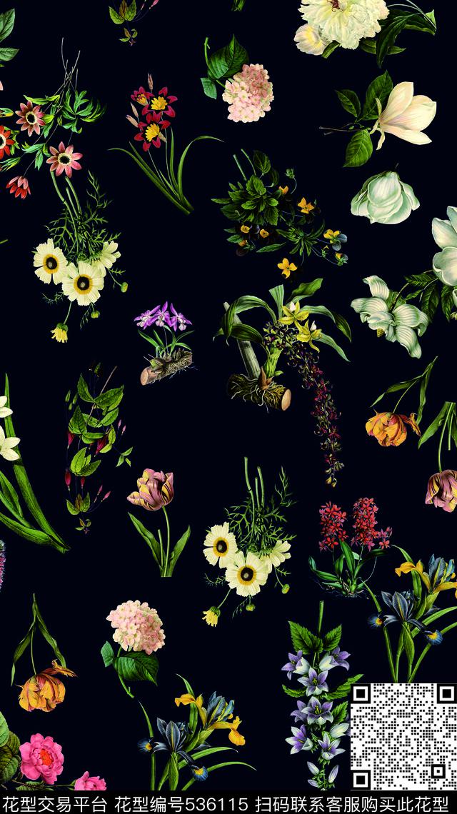 手绘花卉花朵郁金香数码印花华亿平台下载（图片编号: 536115） - 瓦栏（Walan）