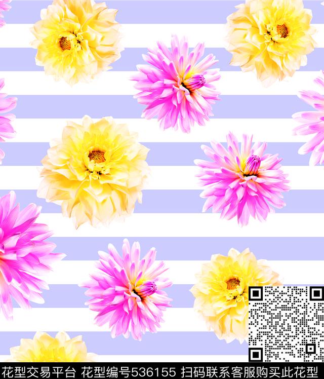 花卉花朵条纹数码印花华亿平台下载（图片编号: 536155） - 瓦栏（Walan）