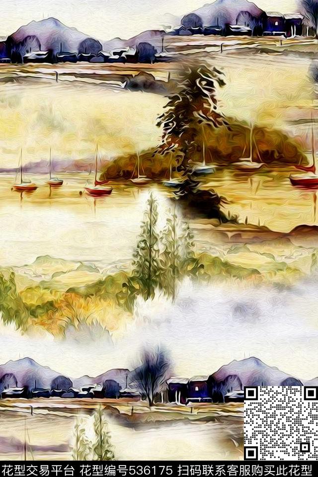 流行油画风景山水数码印花华亿平台下载（图片编号: 536175） - 瓦栏（Walan）