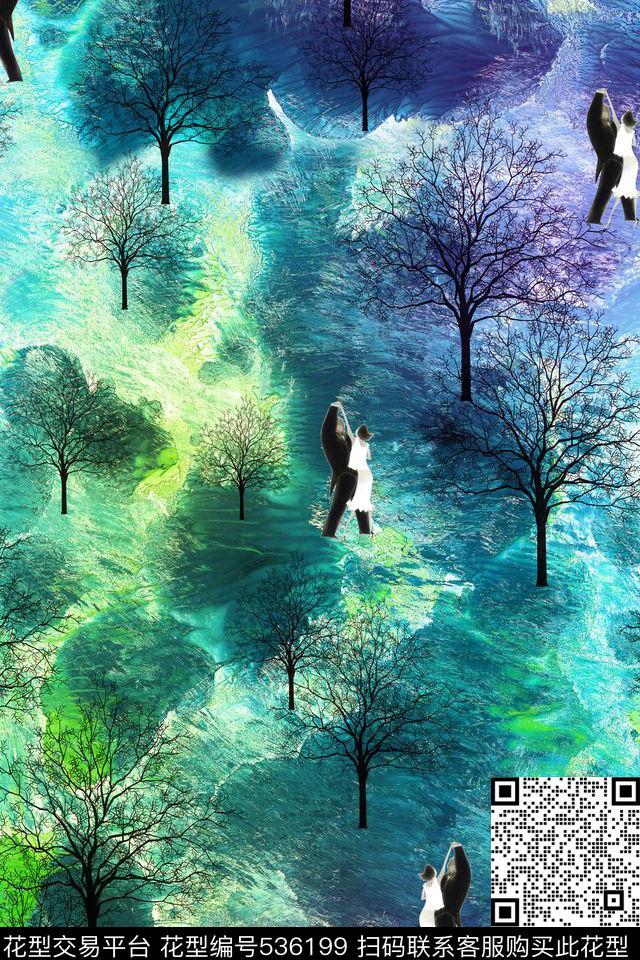 流行时尚肌理水彩数码印花华亿平台下载（图片编号: 536199） - 瓦栏（Walan）