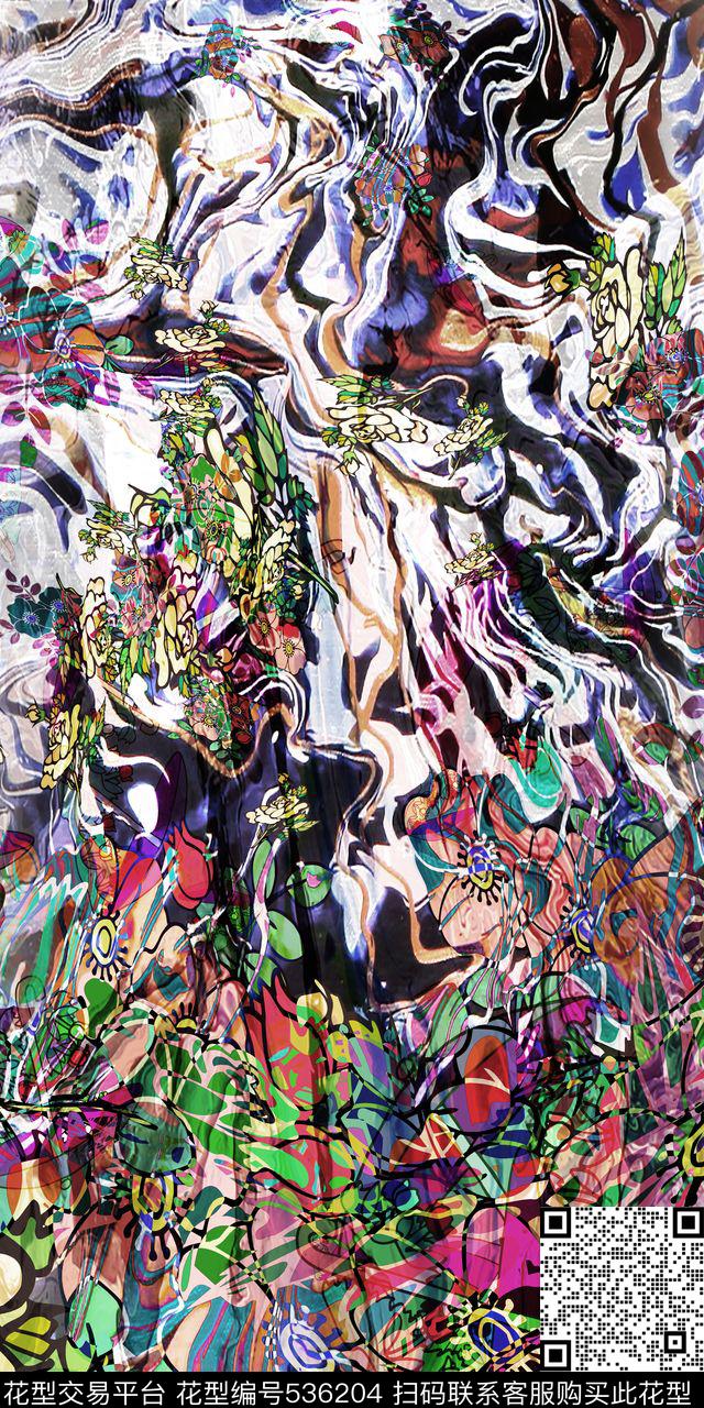 抽象条纹定位花肌理数码印花华亿平台下载（图片编号: 536204） - 瓦栏（Walan）