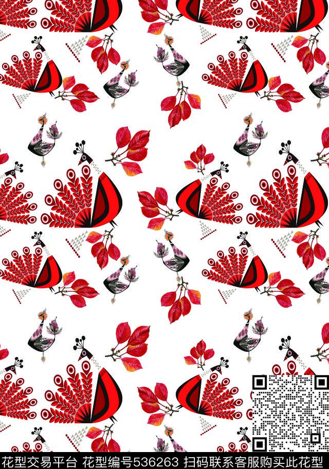 民族孔雀多色传统印花华亿平台下载（图片编号: 536263） - 瓦栏（Walan）