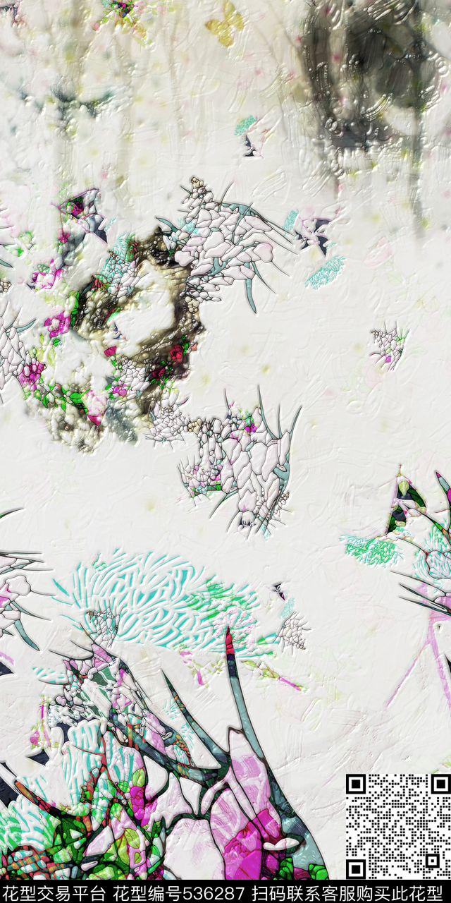 淡雅色定位花中国风数码印花华亿平台下载（图片编号: 536287） - 瓦栏（Walan）