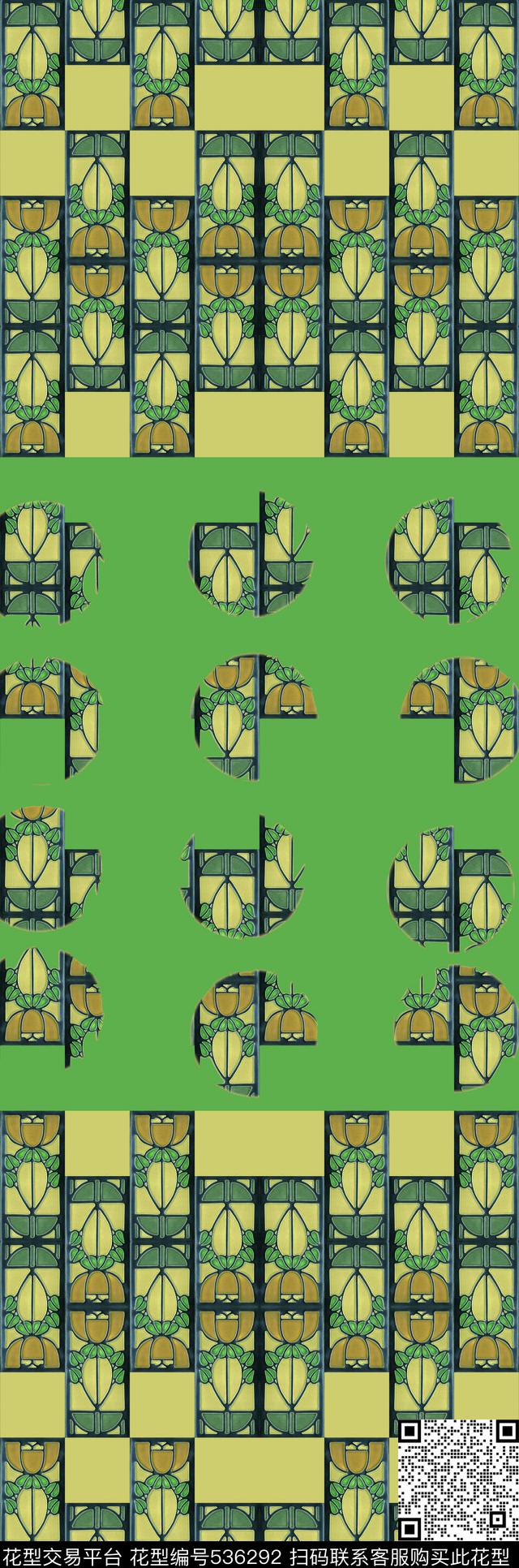 抽象格子风格花卉数码印花华亿平台下载（图片编号: 536292） - 瓦栏（Walan）