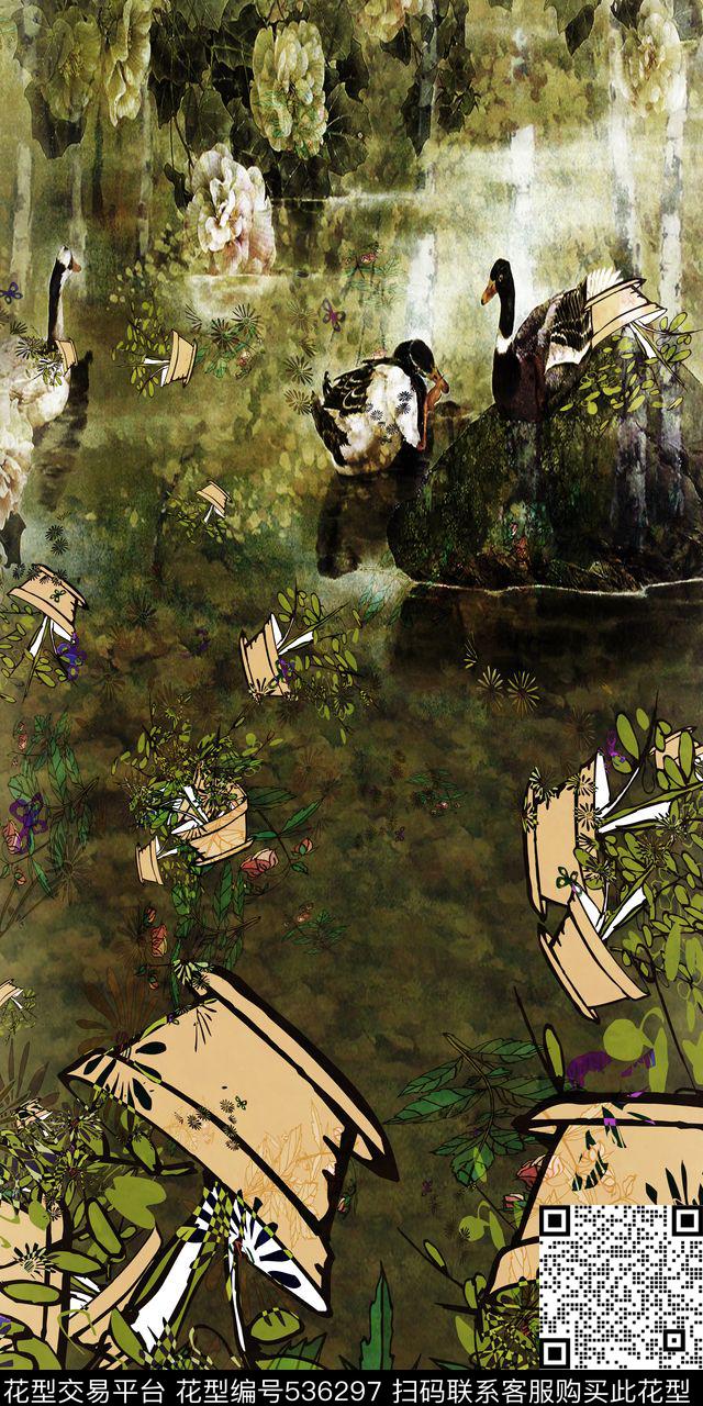 定位花青苔绿中国风数码印花华亿平台下载（图片编号: 536297） - 瓦栏（Walan）