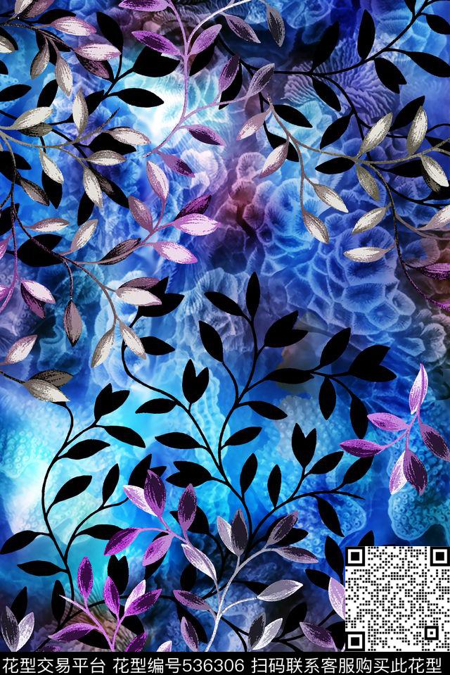中国风海洋抽象花朵数码印花华亿平台下载（图片编号: 536306） - 瓦栏（Walan）