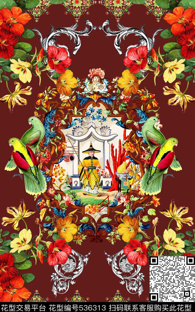 欧式条纹花卉数码印花华亿平台下载（图片编号: 536313） - 瓦栏（Walan）