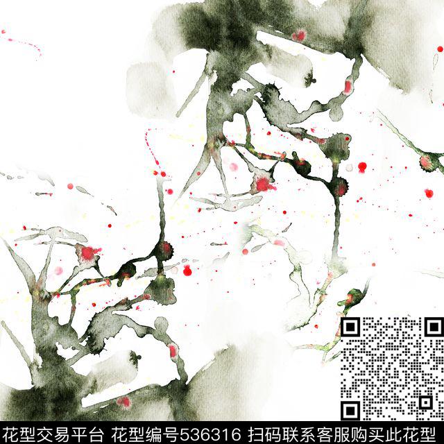 抽象古风水墨数码印花华亿平台下载（图片编号: 536316） - 瓦栏（Walan）