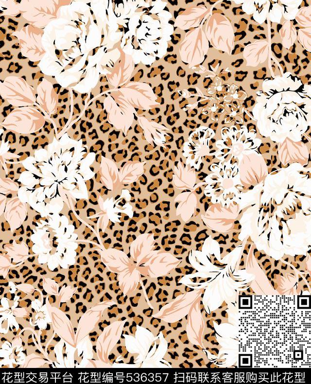 豹纹组合花朵豹纹传统印花华亿平台下载（图片编号: 536357） - 瓦栏（Walan）