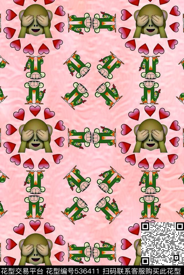 猴年猴子乐老少皆宜时尚传统印花华亿平台下载（图片编号: 536411） - 瓦栏（Walan）