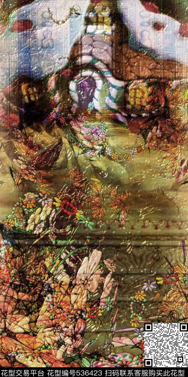 定位花系列男女服装长巾丝巾数码印花华亿平台下载（图片编号: 536423） - 瓦栏（Walan）