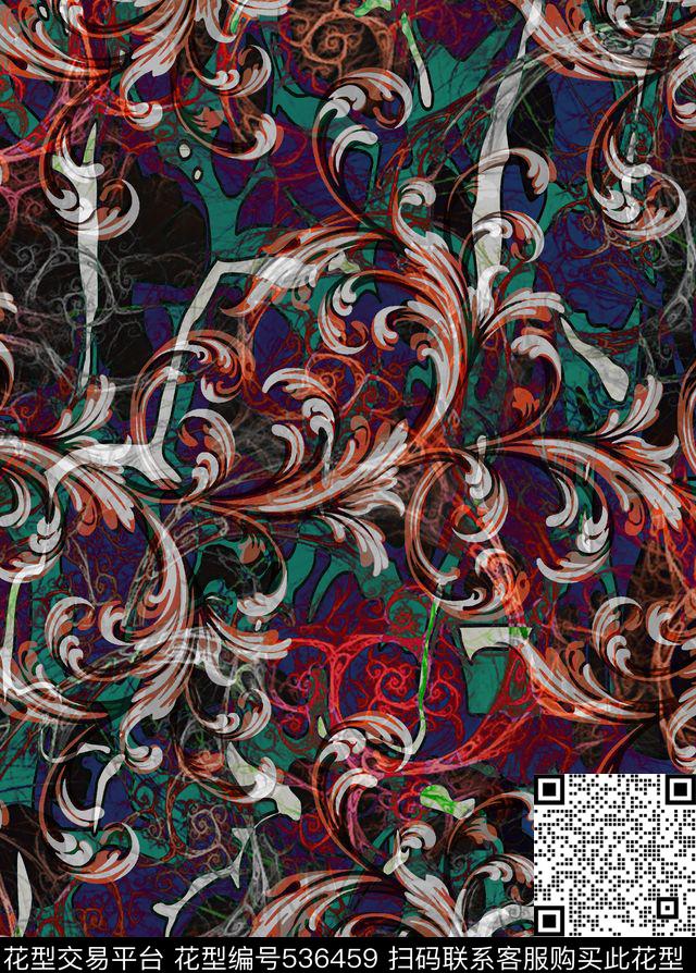 抽象卷草肌理欧式数码印花华亿平台下载（图片编号: 536459） - 瓦栏（Walan）