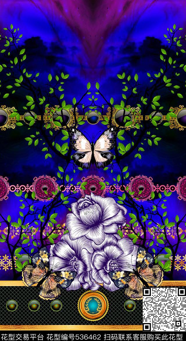 抽象蝴蝶花卉数码印花华亿平台下载（图片编号: 536462） - 瓦栏（Walan）